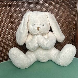Dan Dee White Stuffed Praying Bunny with Gold Satin Ribbon